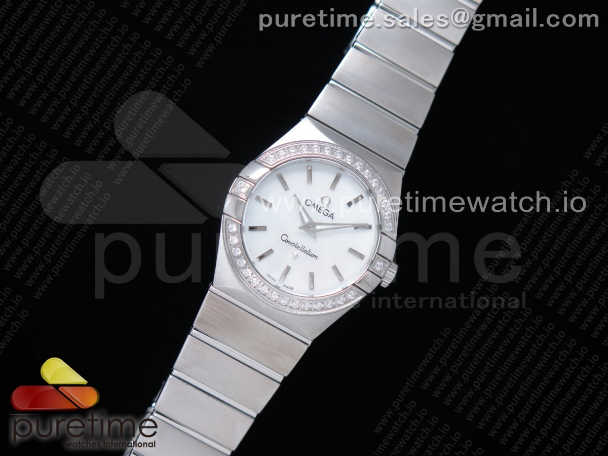 K11공장 오메가 컨스텔레이션 27MM 자개다이얼 브레이슬릿 Constellation Ladies 27mm SS Diamonds Bezel White MOP Dial Stick Markers on SS Bracelet ETA Quartz