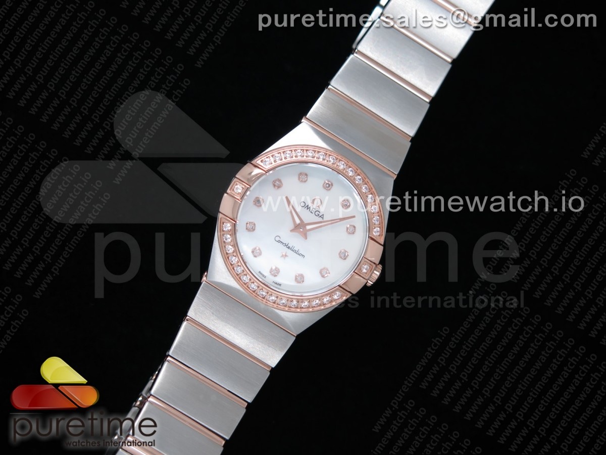 K11공장 오메가 컨스텔레이션 27 로즈골드 콤비 자개다이얼 브레이슬릿 Constellation Ladies 27mm SS/RG Diamonds Bezel White MOP Dial Diamonds Markers on SS/RG Bracelet ETA Quartz