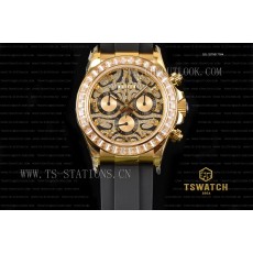 JH공장 롤렉스 데이토나 옐로우골드 러버스트랩 Daytona YG Leopard Textured Diamonds Dial Diamonds Bezel on Black Rubber Strap A4130