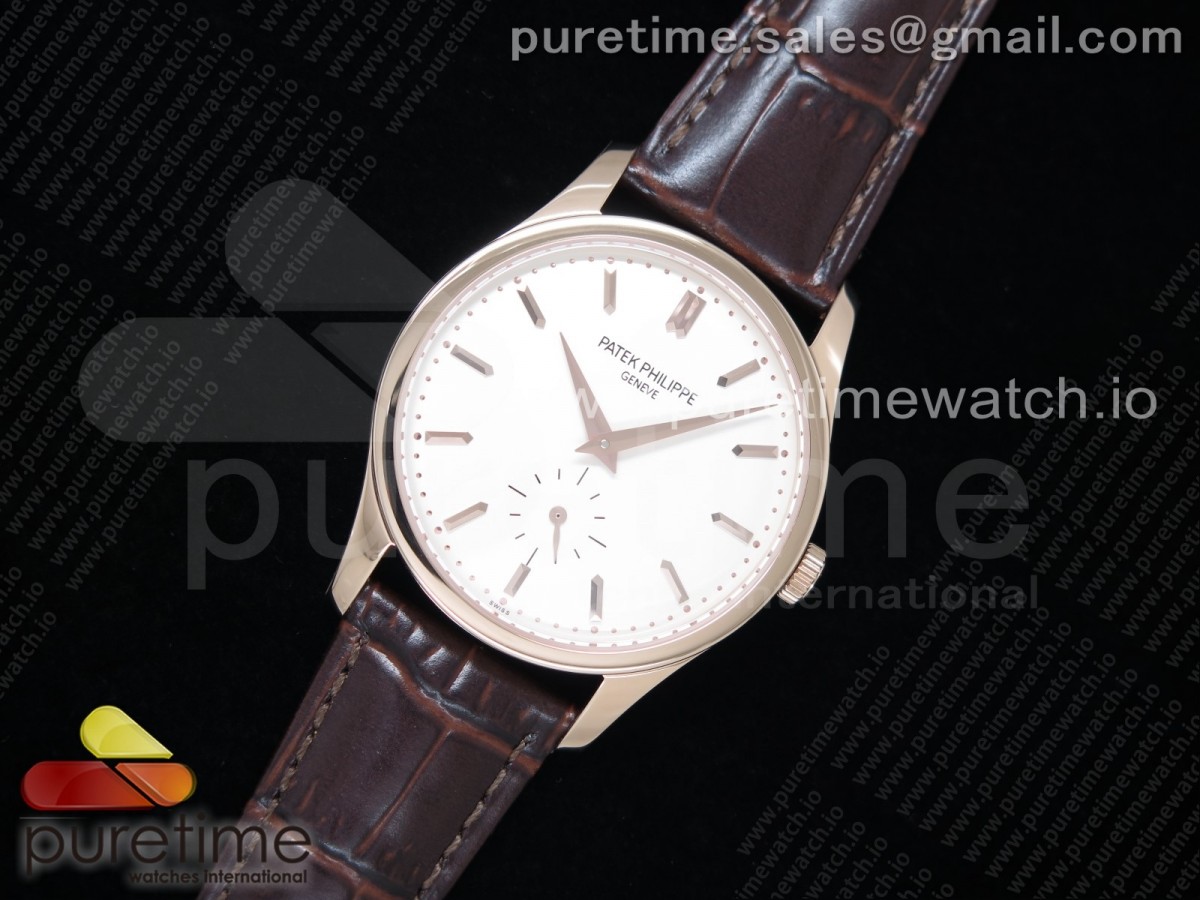 AI공장 파텍필립 칼라트라바 로골 화이트다이얼 가죽스트랩 Calatrava 5196 RG White Dial on Brown Leather Strap A23J