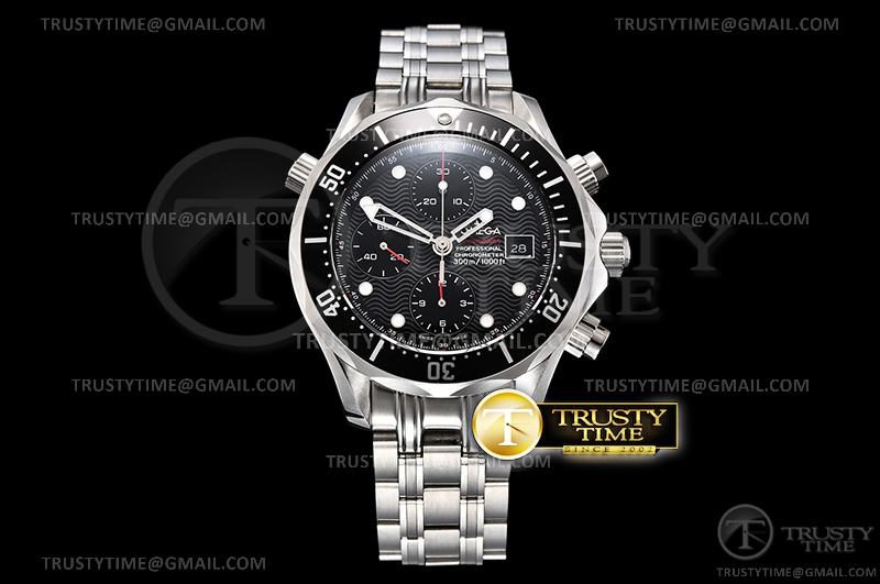 AC공장 오메가 씨마스터 크로노 블랙물결다이얼 브레이슬릿 Seamaster Chronograph SS/SS Black ACF Asia 7750