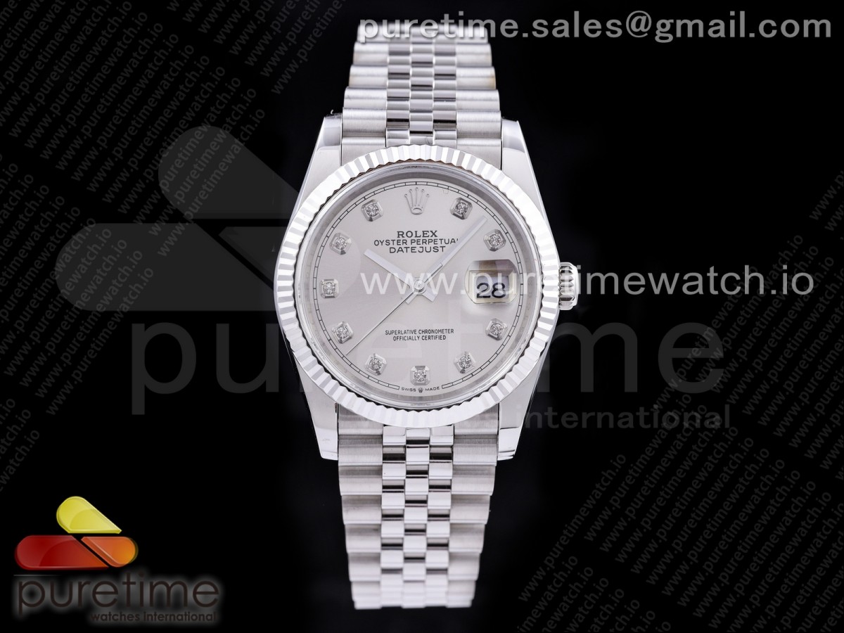 GM공장 롤렉스 데이저스트 36 실버다이얼 브레이슬릿3235 DateJust 36 SS 126234 904L Steel Silver Dial Diamonds Markers on Jubilee Bracelet SA3235