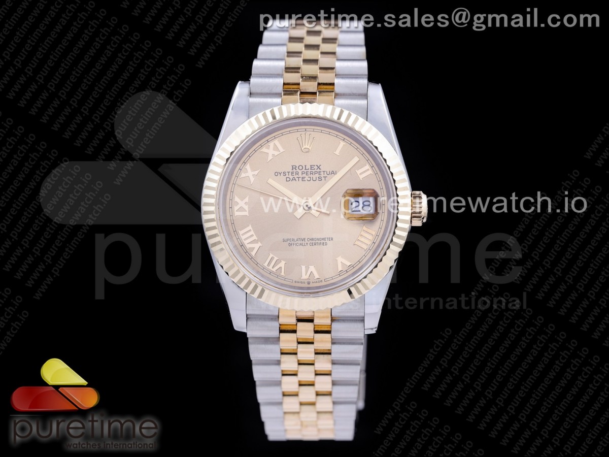 GM공장 롤렉스 데이저스트 36 옐로우골드콤비 포금 샴페인다이얼 브레이슬릿 DateJust 36 SS/YG 126233 GMF Gold Wrapped 904L Steel Gold Dial Roman Markers on Jubilee Bracelet SA3235