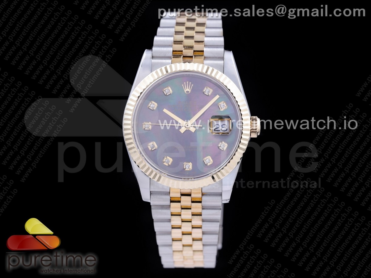 GM공장 롤렉스 데이저스트 36 옐로우골드콤비 포금 자개다이얼 브레이슬릿 DateJust 36 SS/YG 126233 GMF Gold Wrapped 904L Steel Gray MOP Dial Diamonds Markers on Jubilee Bracelet SA3235