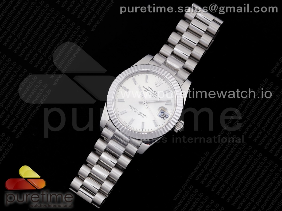 GM공장 롤렉스 데이저스트 31 실버다이얼 브레이슬릿 DateJust 31 Ladies 278289 GMF 316L Steel Silver Dial Stick Markers on President Syle Bracelet