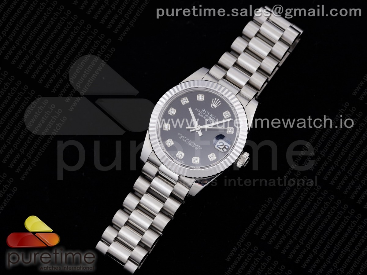 GM공장 롤렉스 데이저스트 31 블랙다이얼 브레이슬릿 DateJust 31 Ladies 278289 GMF 316L Steel Black Dial Diamonds Markers on President Syle Bracelet