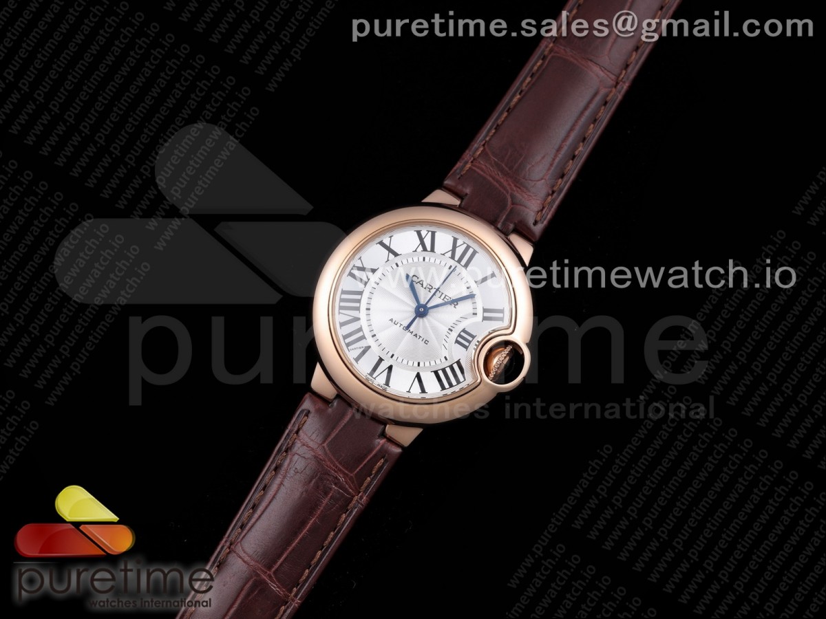 AF공장 까르띠에 발롱블루 33MM 로골 화이트다이얼 가죽스트랩 Ballon Bleu 33mm RG WhiteTextured Dial on Brown Leather Strap Cal.076