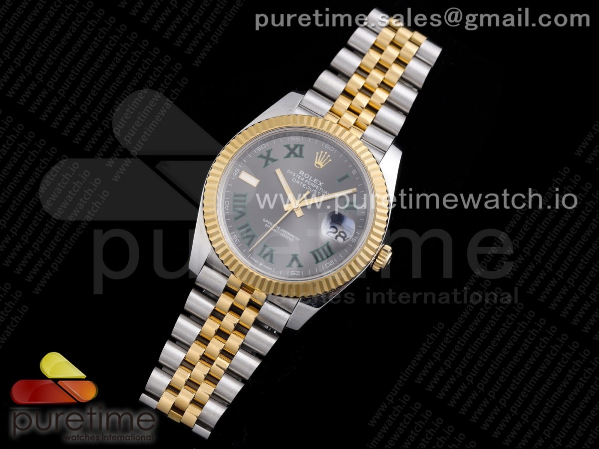 RE공장 롤렉스 데이저스트 41 옐로우골드콤비 슬레이트로만 그레이다이얼 브레이슬릿 New DateJust 41 126334 SS/YG Gray Dial Green Roman Markers on Jubilee Bracelet A3235 Clone