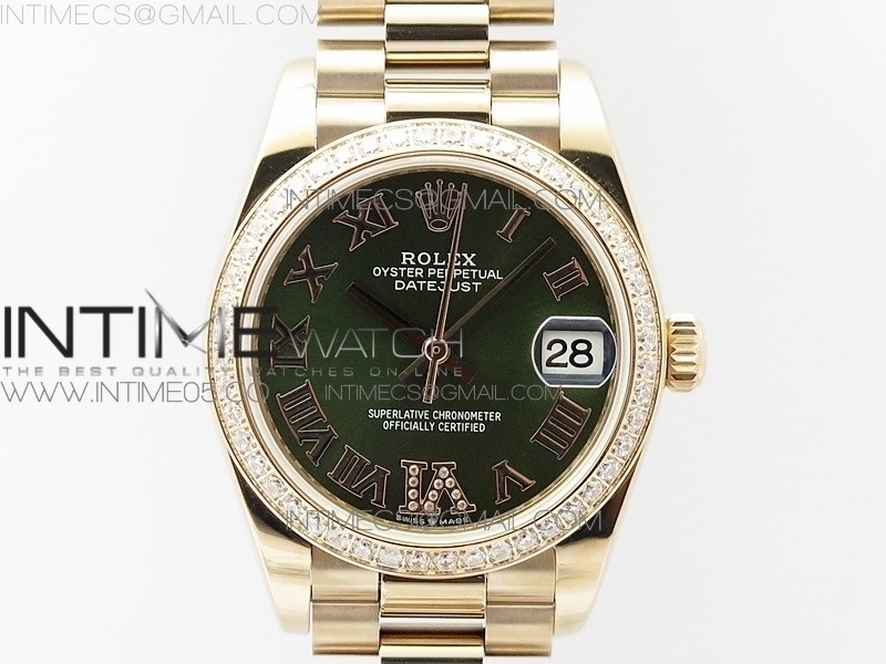 BP공장 롤렉스 데이저스트 31 로즈골드금통 그린다이얼 브레이슬릿2813 Datejust 31mm 278275 RG Dia Bezel Green Roman Markers Dial @6 Dia on RG President Bracelet