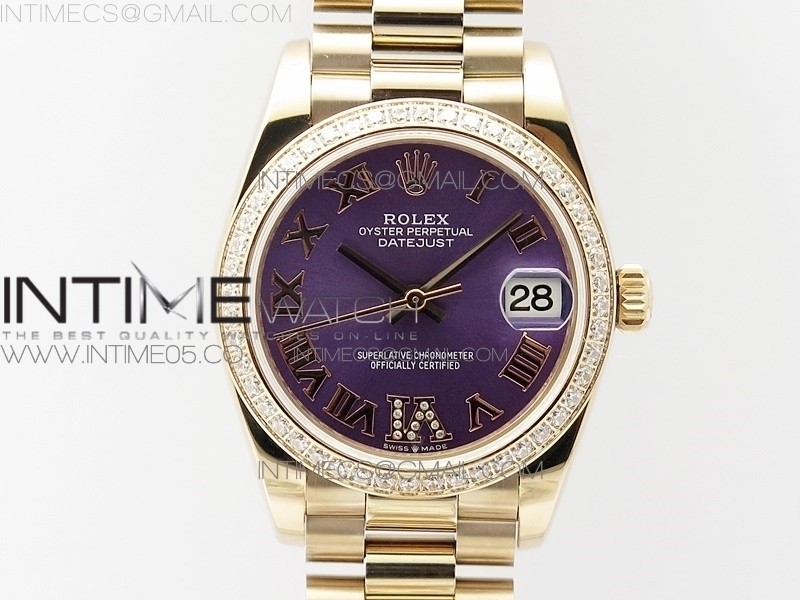 BP공장 롤렉스 데이저스트 31 로즈골드금통 퍼플다이얼 브레이슬릿2813 Datejust 31mm 278275 RG Dia Bezel Purple Roman Markers Dial @6 Dia on RG President Bracelet