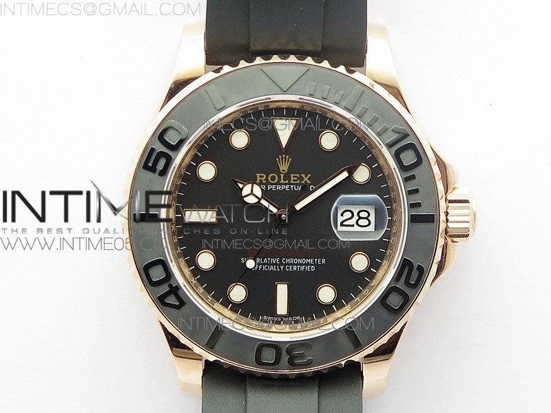 D1공장 에버로즈 포금 블랙다이얼 러버 Yacht-Master 116655 RG Wrapped Black Ceramic Bezel 904L Steel on Oysterflex Rubber Strap A2836