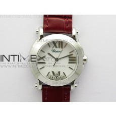 ZF공장 쇼파드 해피스포츠 자개다이얼 가죽스트랩 Happy Sport Mini SS ZF MOP Dial on Red Leather Strap Swiss ETA 955.112