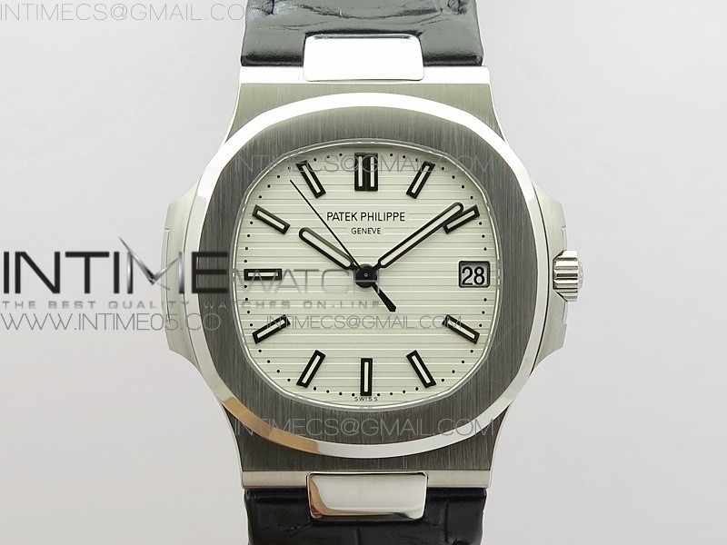 PP공장 V4 노틸러스 점보 화이트다이얼 가죽스트랩 Nautilus Jumbo 5711 Super Replication White Textured Dial on Black Leather Strap PPF324 PPF공장