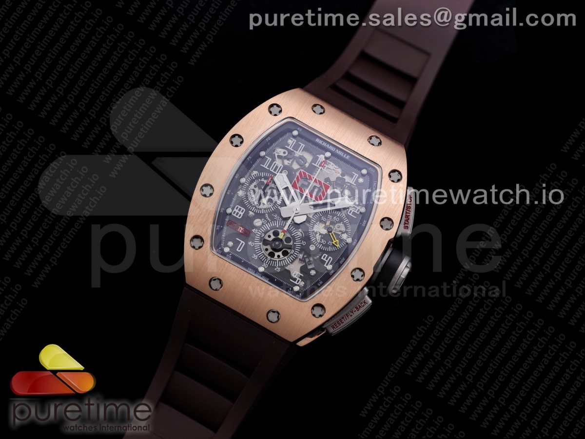 KU공장 V3 RM011 로골 크리스탈다이얼 러버 RM011 RG Chrono Crystal Dial Black on Brown Rubber Strap A7750 V3