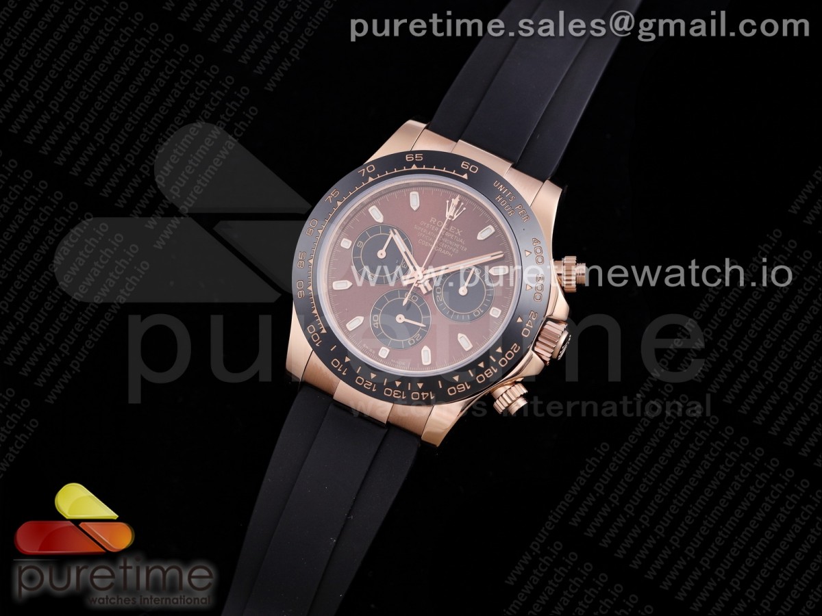 TW공장 세라토나 로골 브라운다이얼 러버 4130  Daytona RG TWF Black Ceramic Bezle Brown Dial Lume Markers on Black Rubber Strap A4130