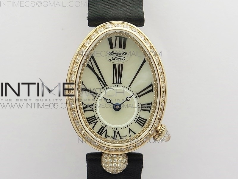 ZF공장 브레게 네이플 33MM 로골 자개다이얼 패블릭스트랩 Reine de Naples 8928BB 33mm RG ZF 1:1 Best Edition White MOP Dial Roman Markers Diamonds Bezel on Black Fabric Strap A537