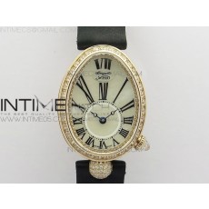 ZF공장 브레게 네이플 33MM 로골 자개다이얼 패블릭스트랩 Reine de Naples 8928BB 33mm RG ZF 1:1 Best Edition White MOP Dial Roman Markers Diamonds Bezel on Black Fabric Strap A537