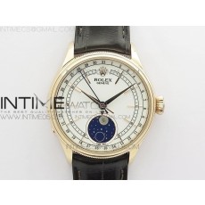 KZ공장 롤렉스 셀리니 로즈골드 금통 화이트다이얼 가죽스트랩 Cellini 50535 Moonphase RG KZF Best Edition White dial on leather strap A3195 (free a tool)