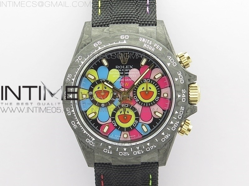 WW공장 V2 데이토나 카본 나일론스트랩 Daytona Diw Carbon V2 WWF Best Edition Black/Pink Dial On Orange Nylon Strap A7750