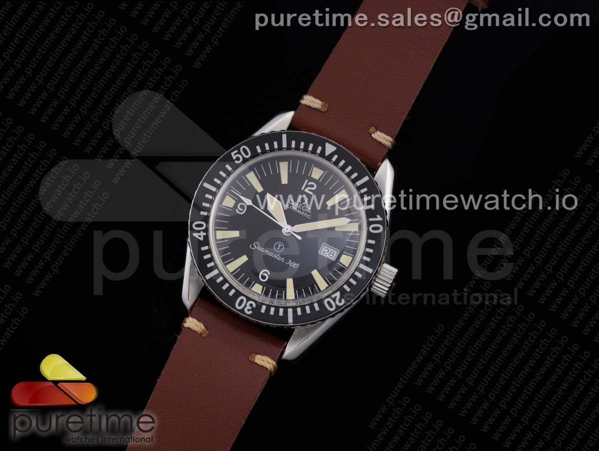 OX공장 오메가 빈티지 씨마스터 300 블랙다이얼 가죽스트랩 Vintage Seamaster 300 OXF Best Edition Black Dial on Brown Leather Strap A2836 Style 4