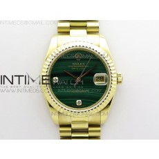 ED공장 롤렉스 데이저스트 36 옐로우골드금통 그린다이얼 DateJust 36mm YG EDF Best Edition Green Malachite Dial Crystal Markers on SS President Bracelet A2824