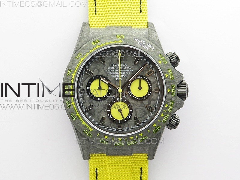 OM공장 데이토나 DIW 카본 나일론스트랩 4130 Daytona DIW Carbon OMF Best Edition DIW Carbon Dial Yellow Subdial on Yellow Nylon Strap A4130