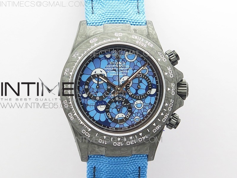 OM공장 데이토나 DIW 카본 나일론스트랩 4130 Daytona DIW Carbon OMF Best Edition Light Blue Dial on Light Blue Nylon Strap A4130