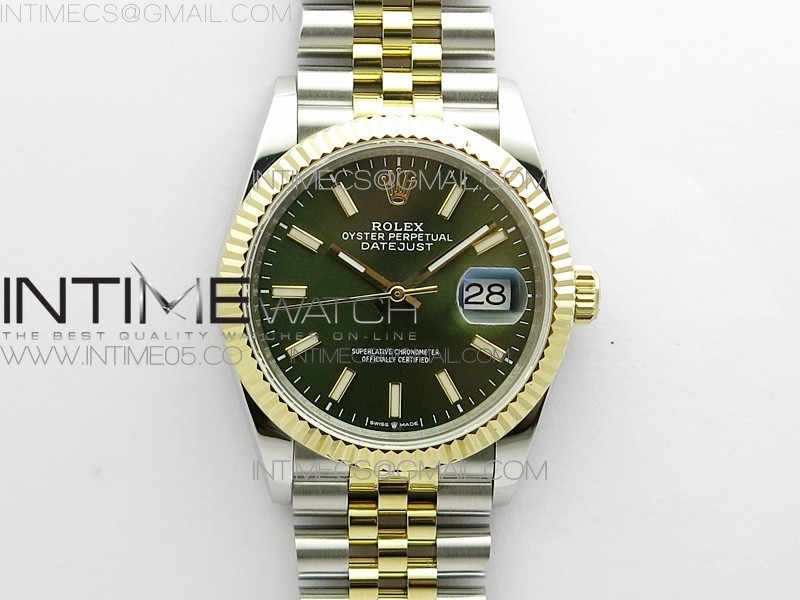 BP공장 롤렉스 데이저스트 36 옐로우골드콤비 904 그린다이얼 Datejust 36mm 116231 SS/YG BP 1:1 Best Edition Green Dial Stick Markers On SS/YG Jubilee Bracelet A2824