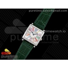 ZF공장 마스터스퀘어 화이트다이얼 가죽스트랩 Master Square SS Ladies ZF 1:1 Best Edition White Colorful Arabic Dial on Green Leather Strap Ronda Quartz