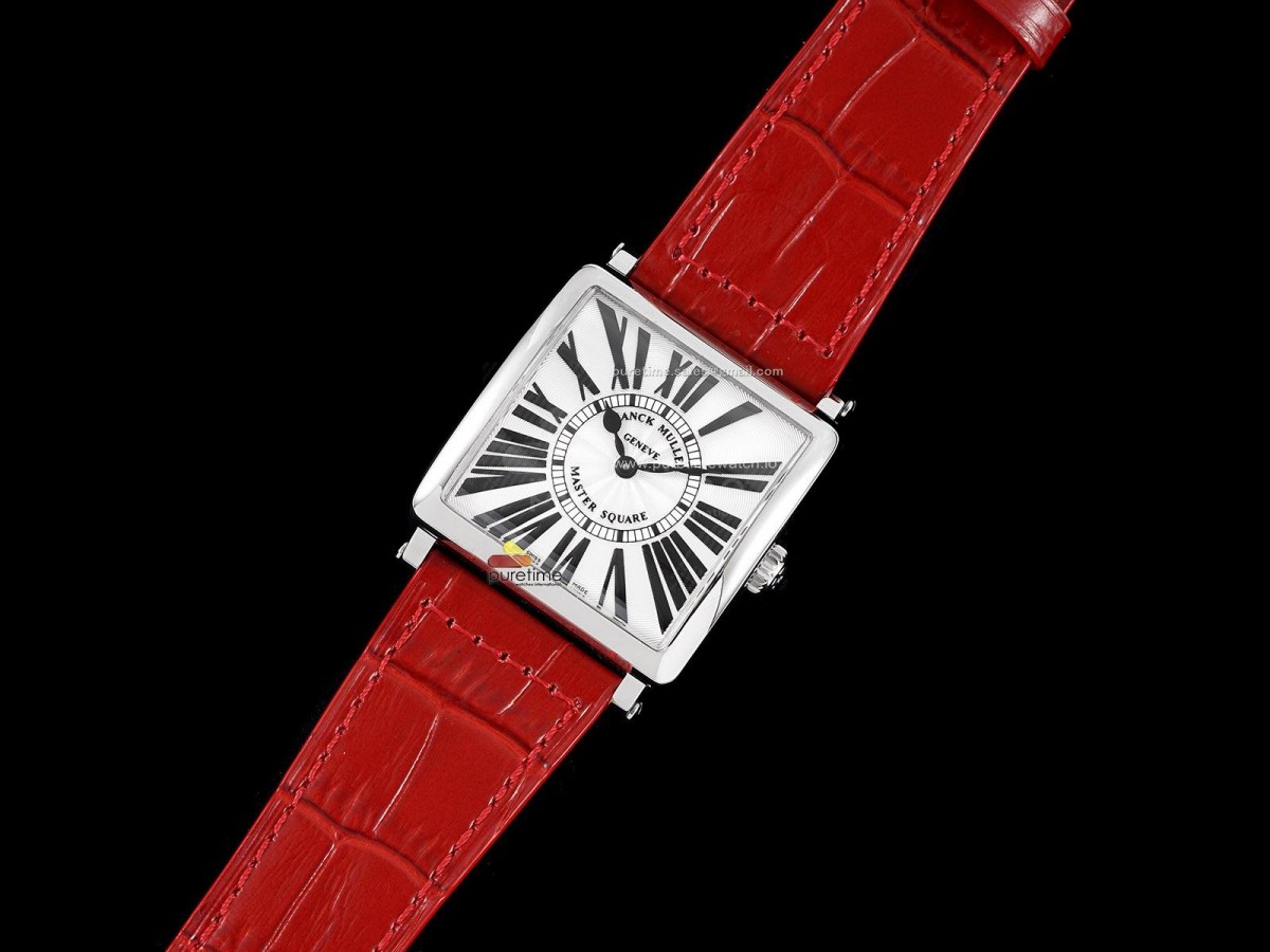 ZF공장 마스터스퀘어 화이트다이얼 가죽스트랩 Master Square SS Ladies ZF 1:1 Best Edition White Black Roman Dial on Red Leather Strap Ronda Quartz