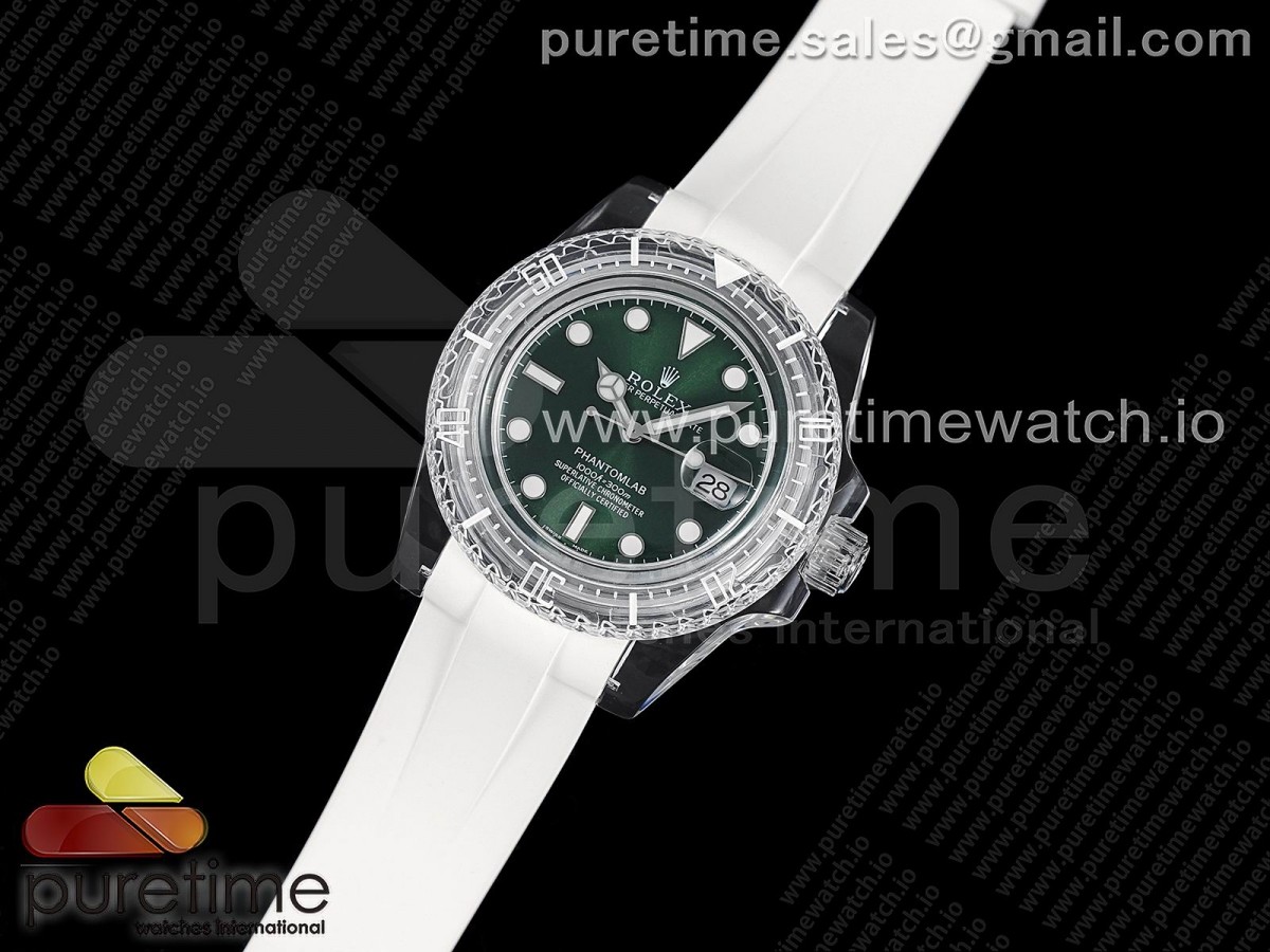 KZ공장 서브 팬텀랩 투명 그린다이얼 러버 3135 Submariner Phantomlab Transparent KZF Best Edition Green Dial on White Rubber Strap VR3135