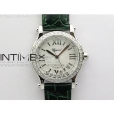 YY공장 해피스포츠 36미리 화이트다이얼 HAPPY SPORT AUTOMATIC SS 36MM CRYSTAL YYF 1:1 BEST EDITION WHITE DIAL ON GREEN LEATHER STRAP A2892