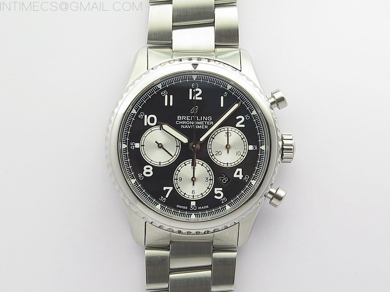 B12공장 브라이틀링 내비타이머 블랙다이얼 Navitimer 8 SS B12 Best Edition Black dial On SS Bracelet A7750