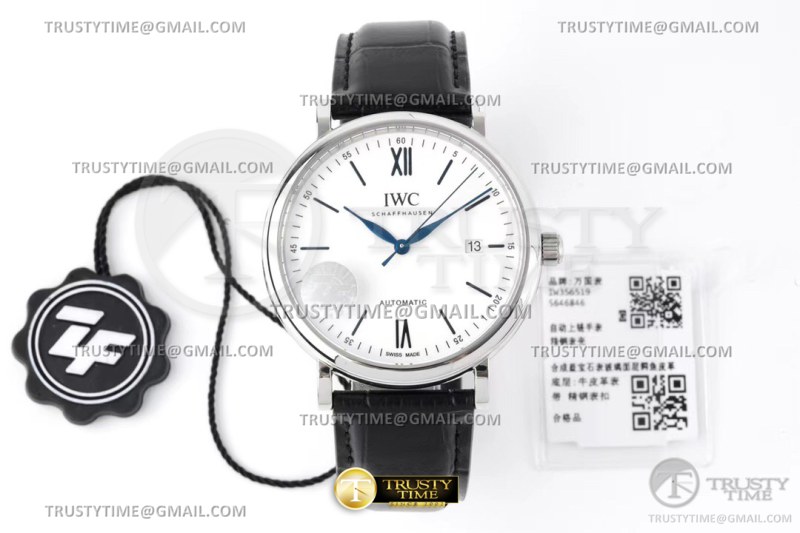 ZF공장 IWC 포르토피노 오토메틱 40 스틸 화이트다이얼 블루핸즈 가죽스트랩 Portofino Automatic 40mm SS/LE Wht/Blk Stk ZF A9019