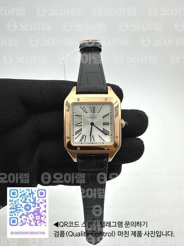 OK공장 까르띠에 산토스 뒤몽 35 로즈골드금통 화이트다이얼 블랙가죽스트랩 Santos De Cartier 35mm Mens Blk RG/LE Wht OKF Sw Qtz