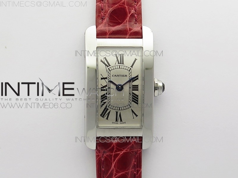 8848공장 까르띠에 탱크 아메리칸워치 29 스틸 실버다이얼 레드악어스트랩 Tank WJTA0029 29mm 8848F SS Silver Dial on Pink Croco Strap Ronda Quartz