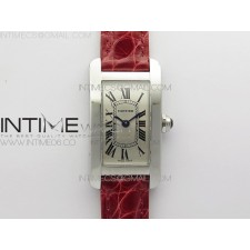 8848공장 까르띠에 탱크 아메리칸워치 29 스틸 실버다이얼 레드악어스트랩 Tank WJTA0029 29mm 8848F SS Silver Dial on Pink Croco Strap Ronda Quartz