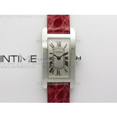 8848공장 까르띠에 탱크 아메리칸워치 29 스틸 실버다이얼 레드악어스트랩 Tank WJTA0029 29mm 8848F SS Silver Dial on Pink Croco Strap Ronda Quartz