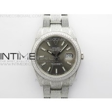 BP공장 롤렉스 데이저스트 41 다이아몬드풀파베 그레이다이얼 브레이슬릿 DateJust 41 126334 904 Full Paved Diamonds BP Best Edition Gray Dial Sticks Markers on Oyster Bracelet A2824