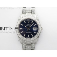 BP공장 롤렉스 데이저스트 41 다이아몬드풀파베 블루다이얼 브레이슬릿 DateJust 41 126334 904 Full Paved Diamonds BP Best Edition Blue Dial Sticks Markers on Oyster Bracelet A2824