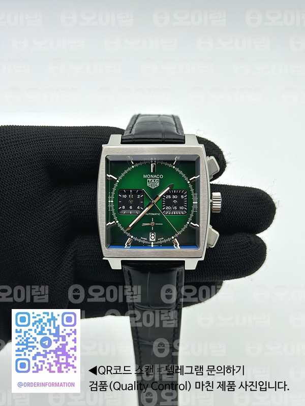 태그호이어 모나코 크로노그래프 그린옴브르다이얼 가죽스트랩 Tag Monaco Chronograph SS/LE Green Jap VK64A