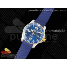 ZF공장 론진 하이드로콘퀘스트 옐로우골드콤비 블루다이얼 러버스트랩 Conquest SS/YG Blue Ceramic Bezel SS ZF 1:1 Best Edition Blue Dial on Blue Rubber Strap A2824