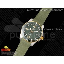 ZF공장 론진 하이드로콘퀘스트 옐로우골드콤비 그린다이얼 러버스트랩 Conquest SS/YG Green Ceramic Bezel SS ZF 1:1 Best Edition Green Dial on Green Rubber Strap A2824