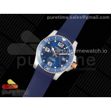 ZF공장 론진 하이드로콘퀘스트 로즈골드콤비 블루다이얼 러버스트랩 Conquest SS/RG Blue Ceramic Bezel SS ZF 1:1 Best Edition Blue Dial on Blue Rubber Strap A2824