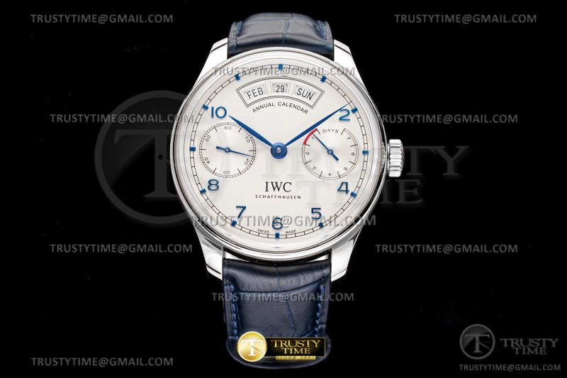 AZ공장 IWC 포르투기저 애뉴얼캘린더 스틸 블루다이얼 가죽스트랩 Portugieser Annual Cal SS/LE Wht/Blue AZF A52850