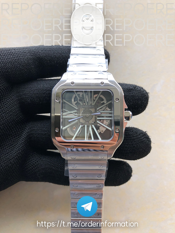 TWF공장 산토스 스켈레톤 스틸 블랙다이얼 브레이슬릿 Santos skeleton SS TWF Best Edition Skeleton Dial on SS Bracelet Ronda Quartz