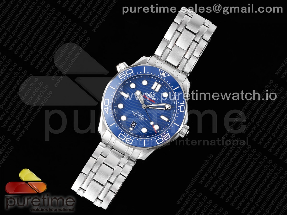 TWS공장 오메가 씨마스터 다이버 300M 스틸 블루다이얼 브레이슬릿 Seamaster Diver 300M TWS 1:1 Best Edition Blue Ceramic Blue Dial on SS Bracelet A8800