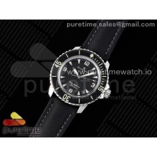 NTF공장 블랑팡 피프티패덤즈 스틸 블랙다이얼 패브릭스트랩 Fifty Fathoms SS Black NTF 1:1 Best Edition Black Dial on Sail-canvas Strap A2836