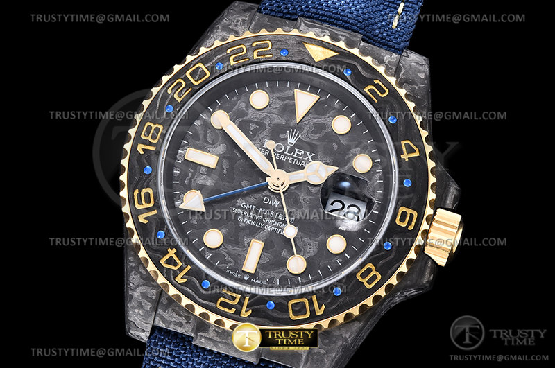 OM공장 롤렉스 GMT마스터2 카본케이스 옐로우블루커스텀 직물스트랩 GMT Master II GMT Electro FC/NY CAR OMF A3186 CHS