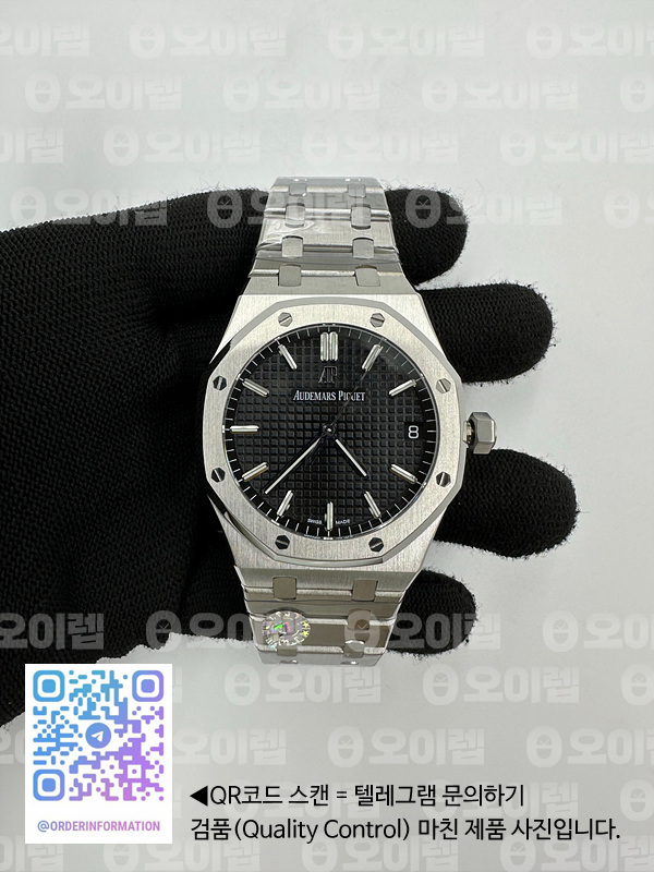 MP공장 오데마피게 로얄오크 15500 스틸 블랙다이얼 브레이슬릿 Royal Oak 41mm 15500 SS/SS Black MPF MY9015